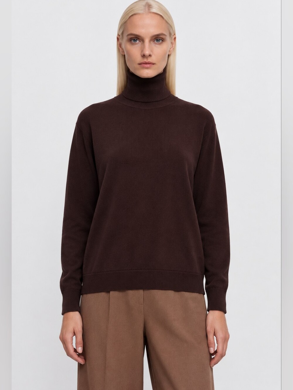 Zara Women's Size Large Turtleneck Dark Chocolate Brown Minimalist